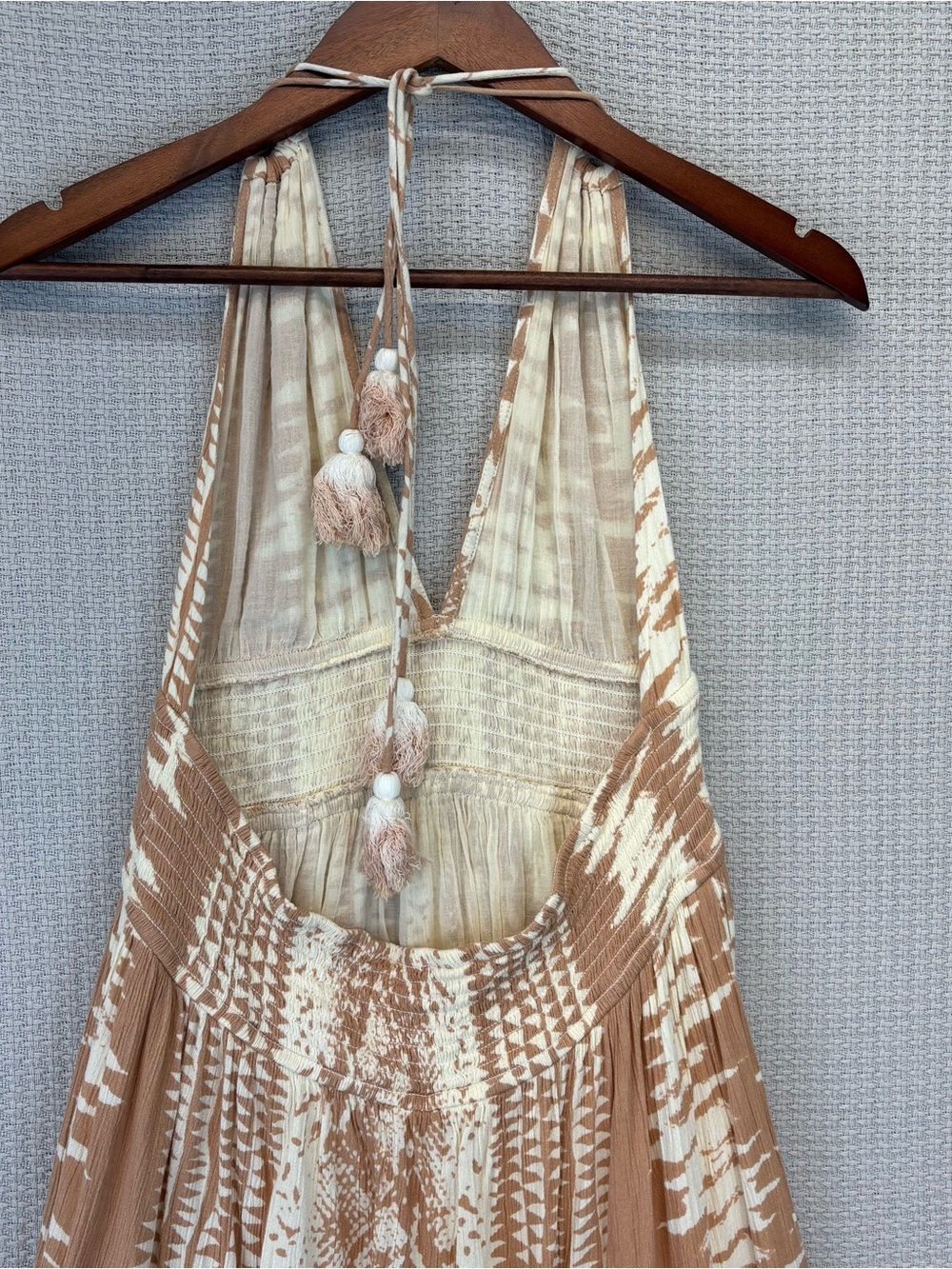 Anthropologie Z&L Europe Maxi Halter Neck Dress Beige Sz L Gauze Boho Festival - Picture 9 of 12